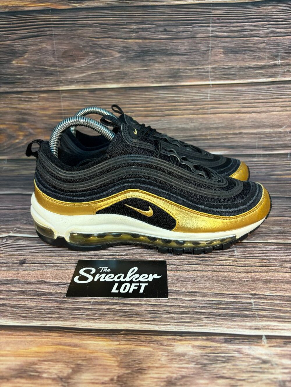 Nike Air Max 97 Black Metallic Gold Women's Athletic Shoes‎ Size 8